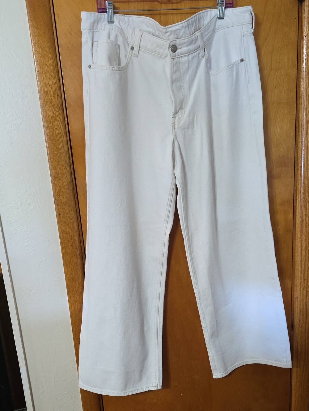 Women's White Wide-Leg Jeans From H&M. 7 Button Fly